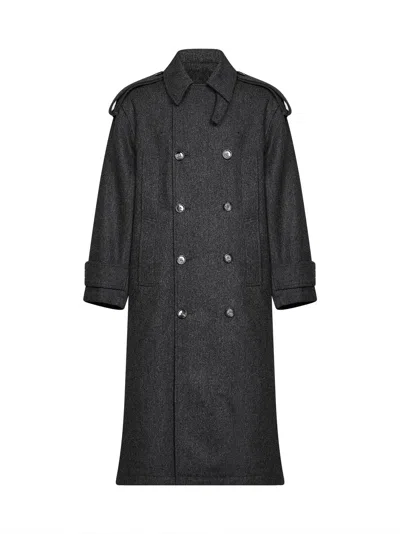 Ami Alexandre Mattiussi Charcoal Grey Virgin Wool Double-breasted Trench Coat