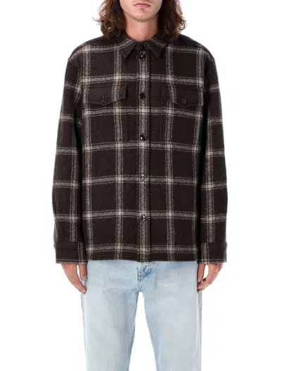 Ami Alexandre Mattiussi Check Wool Overshirt In Dark Coffe/sand