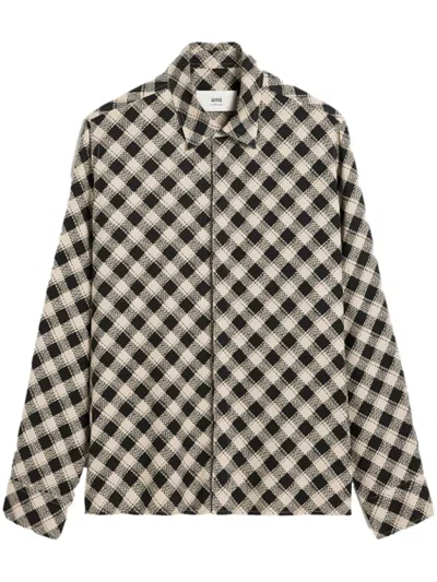 Ami Alexandre Mattiussi Checked Double Topstitching Shirt In Black/ Off White