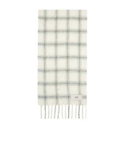 Ami Alexandre Mattiussi Checked Tassel Scarf In White