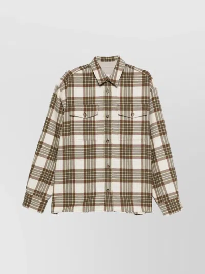 AMI ALEXANDRE MATTIUSSI CHECKED WOOL OVERSHIRT FEATURING BUTTONED CUFFS