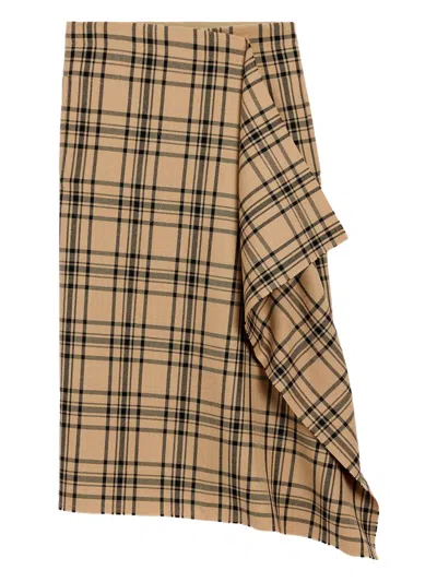 Ami Alexandre Mattiussi Checked Wrap Midi Skirt In Brown