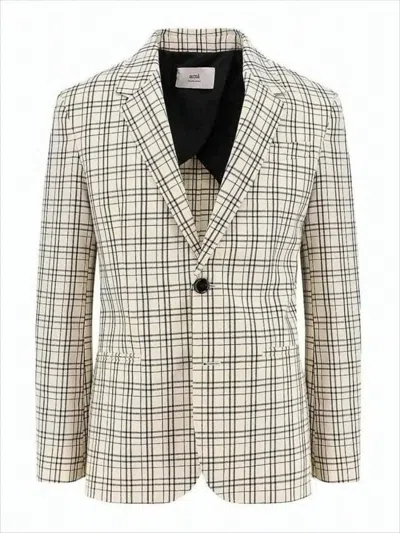 AMI ALEXANDRE MATTIUSSI CHECKERED WOOL SUIT JACKET WITH NOTCHED LAPELS