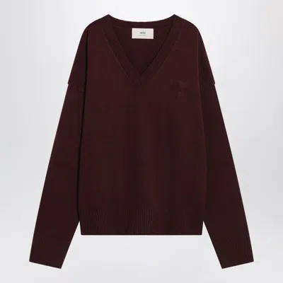 AMI ALEXANDRE MATTIUSSI CHERRY-COLOURED WOOL AND CASHMERE SWEATER AMI DE COEUR
