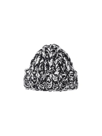 Ami Alexandre Mattiussi Chunky Knit Beanie With Oversized Cuff And Marled Pattern In Black