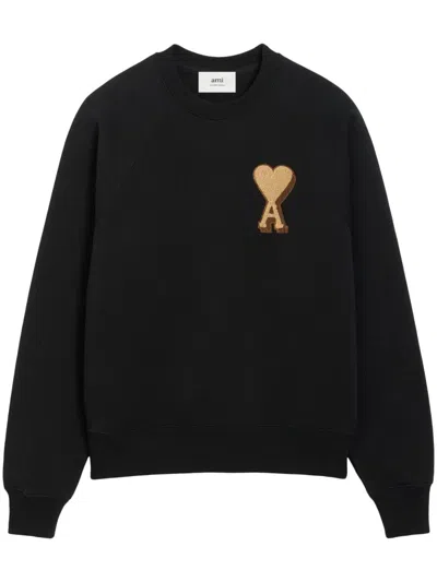 AMI ALEXANDRE MATTIUSSI CLASSIC BLACK COTTON SWEATER WITH TIMELESS SILHOUETTE