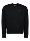 Ami Alexandre Mattiussi Classic Black Sweater With Round Neckline And Emblem Detail In Black