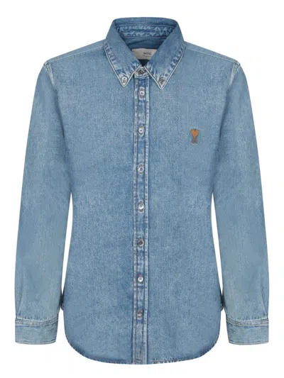 Ami Alexandre Mattiussi Classic Blue Denim Shirt With Structured Collar And Button-down Front