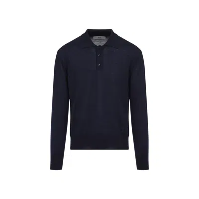 Ami Alexandre Mattiussi Classic Blue Polo With Wool And Silk Blend
