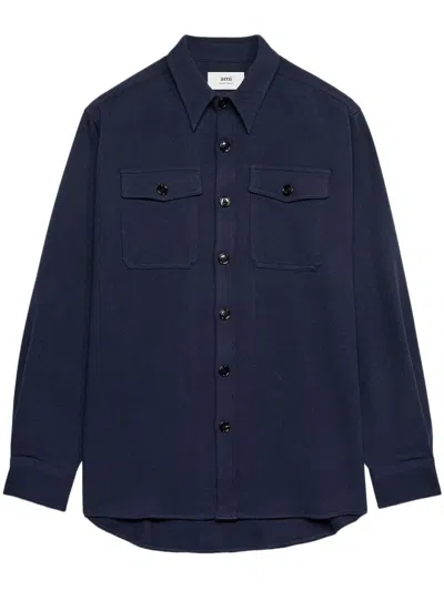 Ami Alexandre Mattiussi Classic-collar Wool Shirt Jacket In Blue