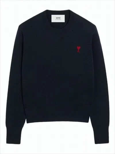 AMI ALEXANDRE MATTIUSSI CLASSIC CREW NECK SWEATER WITH EMBROIDERED HEART DETAIL