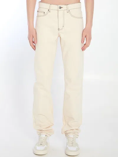 Ami Alexandre Mattiussi Straight Leg Cotton Denim Trousers With Five Pockets In Neutral