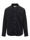 Ami Alexandre Mattiussi Adc Button-down Collar Logo-embroidered Cotton-corduroy Shirt In Black