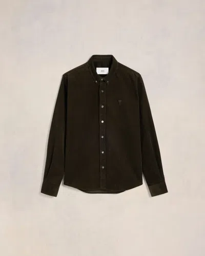 Ami Alexandre Mattiussi Ami De Coeur Corduroy Shirt In Dark Coffee