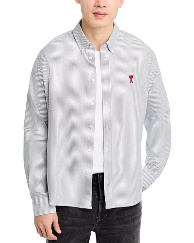 Ami Alexandre Mattiussi Button-down Collar Logo-embroidered Striped Cotton Oxford Shirt In White