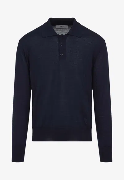 Ami Alexandre Mattiussi Classic Long-sleeved Polo Sweater In Blue