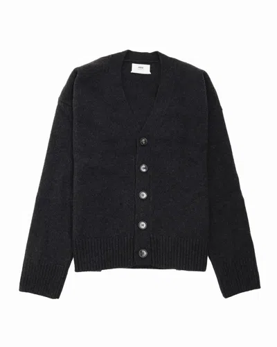 Ami Alexandre Mattiussi Classic V-neck Cardigan With Cashmere Elbow Patches In Black