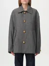 Ami Alexandre Mattiussi Ami Paris Short Oversized Coat With Brown Weave In Wool Blend In Grey