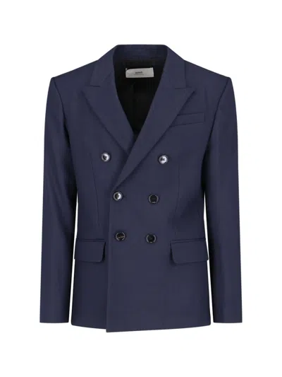 Ami Alexandre Mattiussi Double-breasted Wool Jacket In Navy Blue
