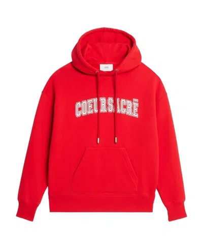 Ami Alexandre Mattiussi Coeur Sacré Embroidered Hoodie In Red