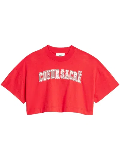 Ami Alexandre Mattiussi Cropped Pure Cotton T-shirt With Short Sleeves In Red