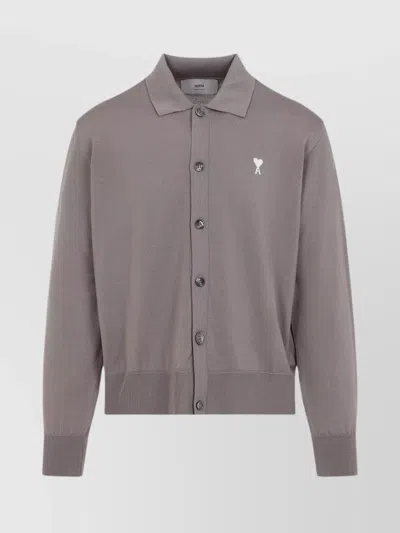 Ami Alexandre Mattiussi Collared Cardigan Dropped Shoulders In Gray