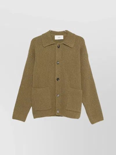 AMI ALEXANDRE MATTIUSSI COLLARED CREWNECK SWEATER RIBBED TEXTURE