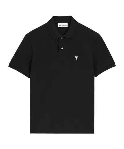 Ami Alexandre Mattiussi Black Cotton Short Sleeves Ami De Coeur Polo Shirt Black