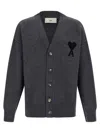 Ami Alexandre Mattiussi Ami Paris Ami De Coeur Heather Grey Wool Cardigan In Black