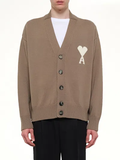 Ami Alexandre Mattiussi Ami Paris Beige Ami De Coeur Cardigan In Alpaca Blend In Neutral
