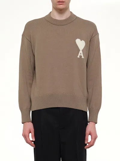 Ami Alexandre Mattiussi Ami Paris Wool And Cotton Crewneck Ami De Coeur Sweater In Animal Print