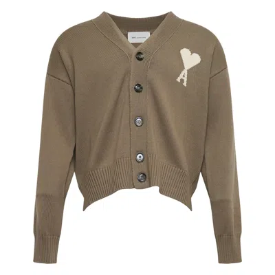 Ami Alexandre Mattiussi Contrasted Ami De Coeur Cardigan In Brown