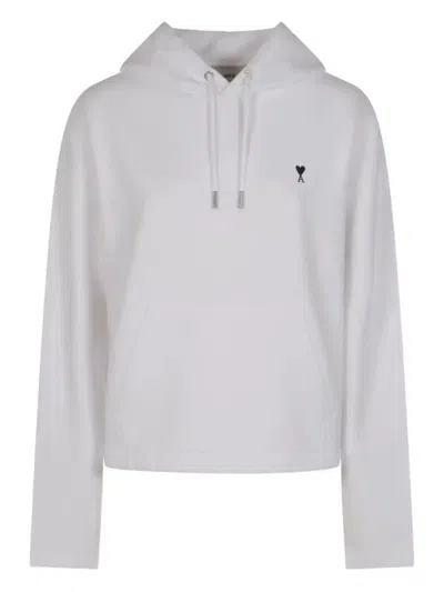 Ami Alexandre Mattiussi Ami Paris Molleton Grey Hoodie With Black Embroidered Logo In Gray