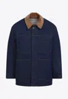 Ami Alexandre Mattiussi Dark Denim Jacket With Brown Corduroy Collar In Black