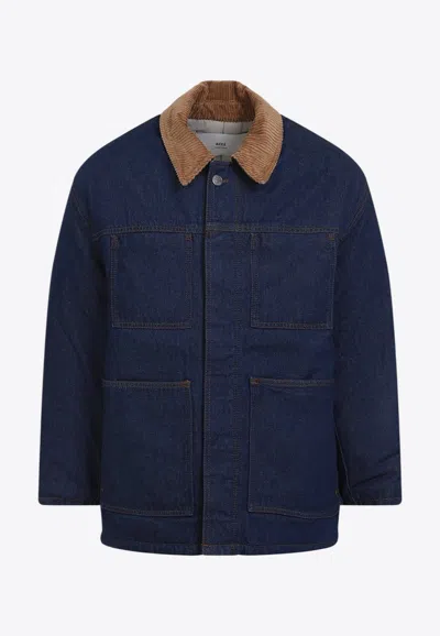 AMI ALEXANDRE MATTIUSSI CORDUROY-COLLAR PADDED WORKER JACKET