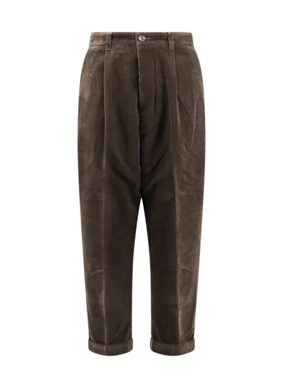 Ami Alexandre Mattiussi Corduroy Trouser With Logo Patch In Brown