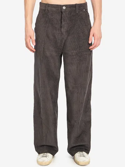 Ami Alexandre Mattiussi Ribbed Texture Cotton Velvet Trousers In Black