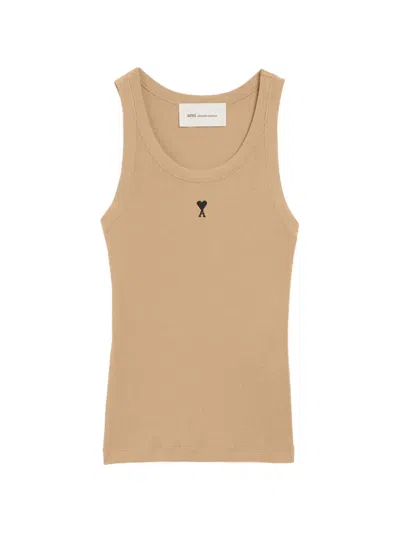 Ami Alexandre Mattiussi Beige Cotton Tanktop With Ami De Coeur Beige In Brown