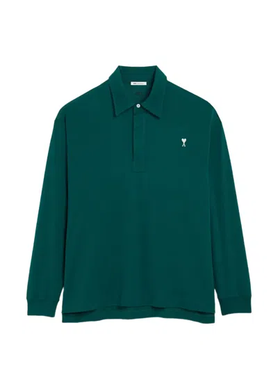 Ami Alexandre Mattiussi Mens Blanc Creme Embroidered Ami De Coeur Cotton-jersey Polo Shirt In Green