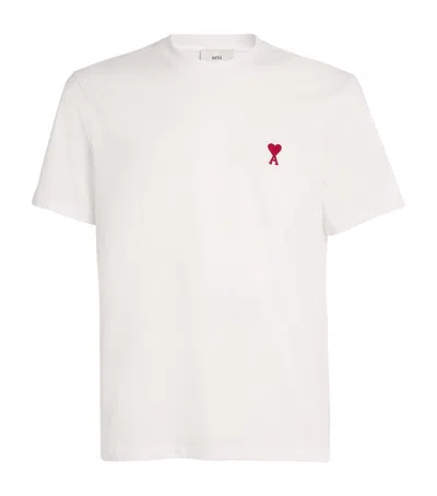 Ami Alexandre Mattiussi Ami Paris Men Cotton T-shirt With Iconic Embroidery In White