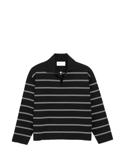 Ami Alexandre Mattiussi Cotton Ami Patch Striped Polo In Black