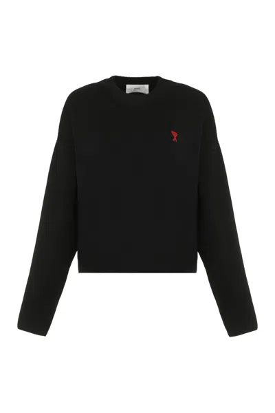 Ami Alexandre Mattiussi Cotton Blend Crew-neck Sweater In Black