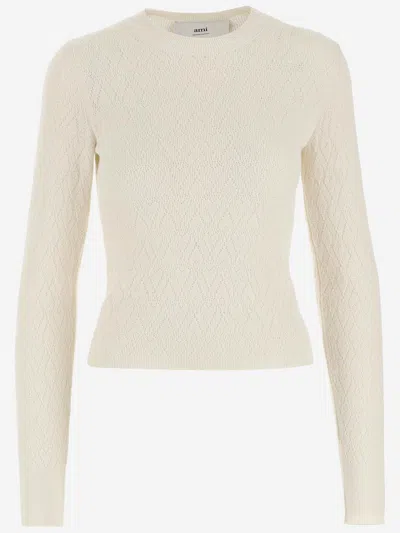 Ami Alexandre Mattiussi Cotton Blend Knit Pullover In Beige