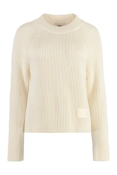 Ami Alexandre Mattiussi Cotton-blend Ribbed Knit Sweater For Women In Neutral