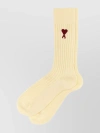 Ami Alexandre Mattiussi Cotton Blend Socks Trio With Embroidered Heart Pattern In Beige