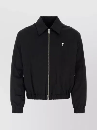 Ami Alexandre Mattiussi Cotton Bomber Jacket With Elasticated Cuffs And Hem In Black