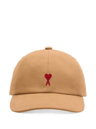 Ami Alexandre Mattiussi Kids' Cotton Cap With Ami De Coeur In Brown