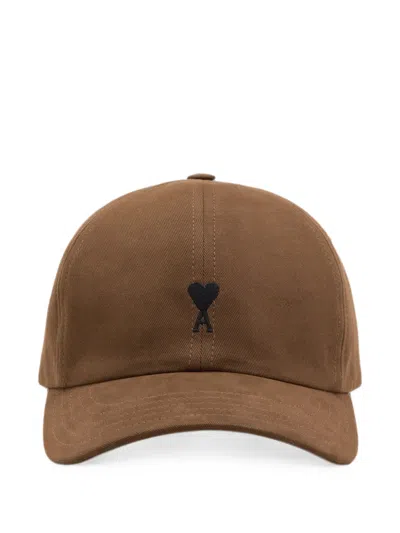 Ami Alexandre Mattiussi Cotton Cap With Ami De Coeur In Brown