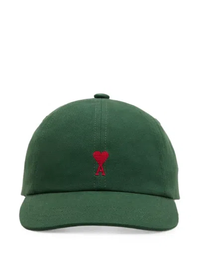 Ami Alexandre Mattiussi Kids' Cotton Cap With Ami De Coeur In Green