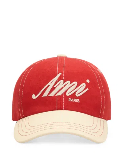 Ami Alexandre Mattiussi Cotton Cap With Ami Paris Embroidery In Red